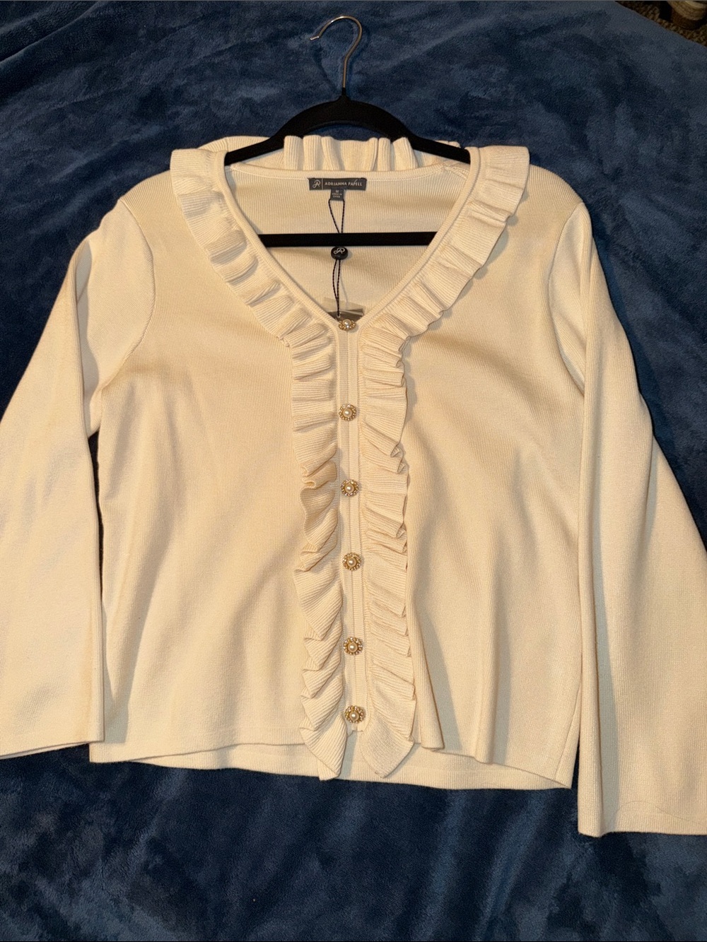 Adrianna Papell Cream Ruffled Knit Cardigan